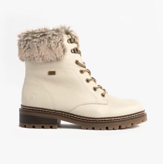 Remonte D0b74-80 Womens Faux Fur Collar Side Zip Boots White Leather - Size 7.5 Wide Fit (UK Shoe)