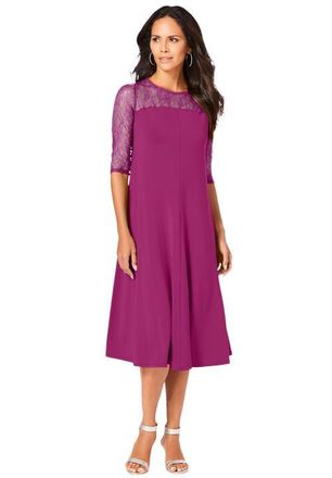 Roaman's Plus Size 3/4 Sleeve Allover Lace Swing Dress in Raspberry at Nordstrom, Size 20