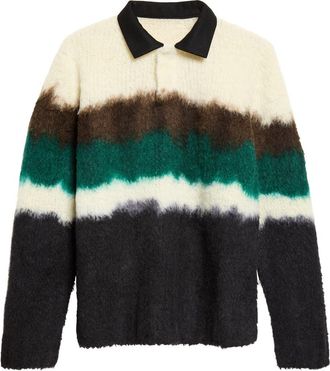sacai Chusen Dyed Wool Blend Polo Sweater in Black Multi at Nordstrom, Size 1