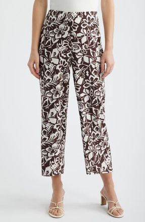 Anne Klein Print Knit Crop Wide Leg Pants in Dark Chocolate/White at Nordstrom, Size X-Large P
