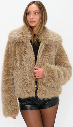 Show me your Mumu Park City Jacket in Cedar Brown Faux Fur at Nordstrom, Size X-Small