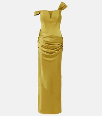 Alex Perry Draped one-shoulder satin cr&ecirc;pe gown