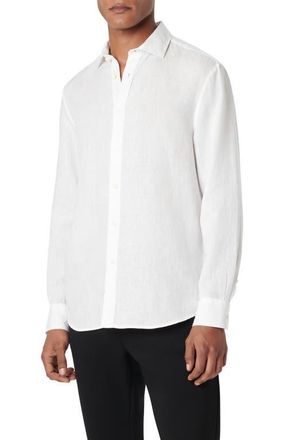 Bugatchi Axel Linen Button-Up Shirt in White at Nordstrom, Size Xxx-Large
