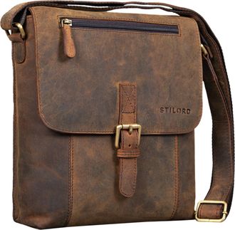 STILORD Matthias Men Shoulder Bag Leather Vintage Messenger Bag 10.1 inch Tablet iPad Small in Genuine Cowhide Leather, Colour:Colorado - Brown