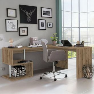 Dmora Escritorio Dmassaro, Escritorio Esquinero Con Soporte Para Pc, Mesa De Oficina Multiusos, Escritorio Multiposiciones Para Ahorrar Espacio, 100% Made I