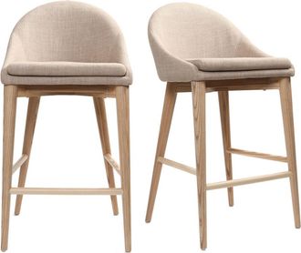 Miliboo Miliboo - Set De 2 Taburetes De Cocina N&oacute;rdicos De Tela Beige Y Fresno Macizo 66 Cm Dalia