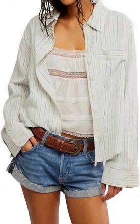 Free People Striped Linen Laurel Button Down Shirt In Ivory Combo