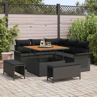 vidaXL Conjunto De Sof&aacute; De Jard&iacute;n 8 Pcs Negro Rat&aacute;n Sint&eacute;tico Vidaxl