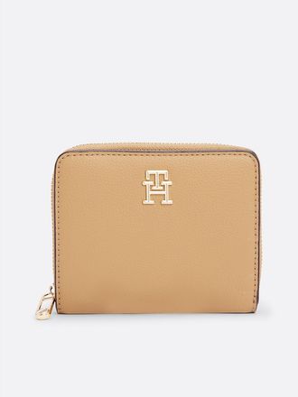 Tommy Hilfiger Womens Monogram Logo Zip Wallet - Beige