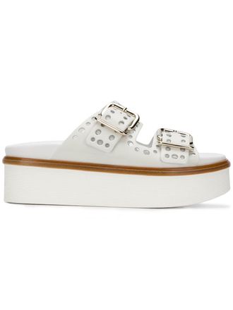 Tod's perforated buckled platform sandals - White