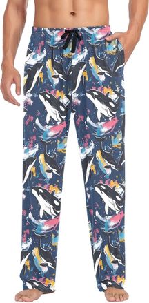 Alaza Mens Pajama Bottoms Black Dolphin Watercolor Cotton Pajama Pants for Men with Pockets Lounge Pants Sleepwear, L