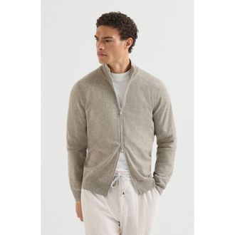 Brunello Cucinelli Cashmere high-neck cardigan with zipper in Grey at Nordstrom, Size 56 It