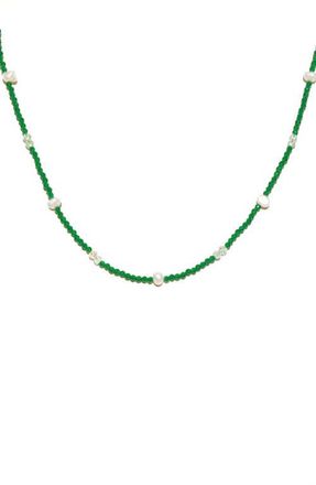 Girls Crew Imitation Pearl and Green Bead Chain Necklace in Gold at Nordstrom