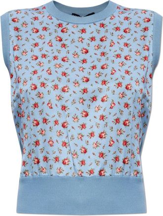 Dolce & Gabbana Zijden vest met bloemmotief - Dames - Tops zonder mouwen - Blauw - S - Tops