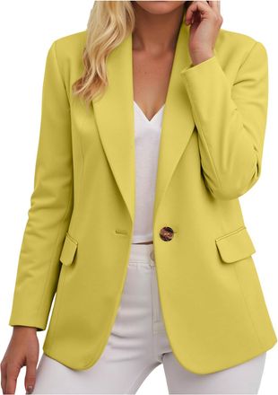Generic Blazers for Women UK,Ladies Blazer Suit Solid Button Suits Coat Elegant 3/4 Sleeve Notch Lapels Collar Jackets Fall Business Work Office Elegant Jacke