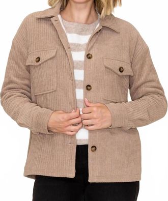Staccato Corduroy Fleece Lined Shacket In Taupe