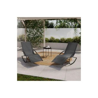IDMarket Set di 2 sedie a dondolo da giardino MALAWI in tela grigia e grigio antracite