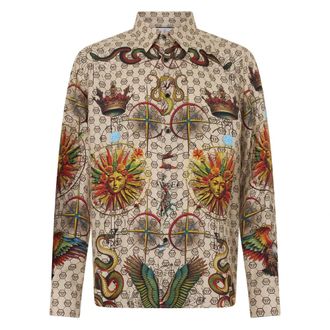 Philipp Plein Overhemden, Heren, Veelkleurig, L, Zijden Pyjama Shirt Monogram Tattoo