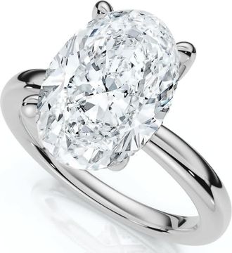 Pompeii3 Certified 4.10Ct Oval Diamond Side Halo Engagement Ring 14k Gold Lab Grown Size: 7.5