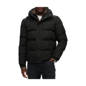 Superdry Winter Jackets, male, Black, M, Black Hooded Jacket with Zip Fastening