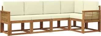 vidaXL Conjunto De Sof&aacute;s De Exterior 5 Uds. Natural Y Crema Poli&eacute;ster Vidaxl