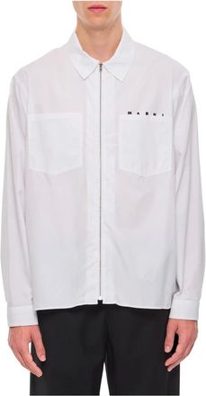 Marni Jassen, Heren, Wit, S, Katoen, Poplin Zip Shirt met Verborgen Logo