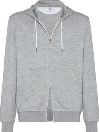 Brunello Cucinelli Grey Solid Zip Up Hoodie