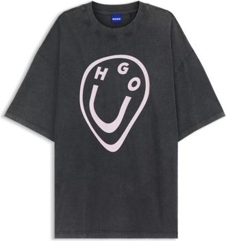 HUGO BOSS Cotton-jersey T-shirt with melted-effect Happy HUGO print