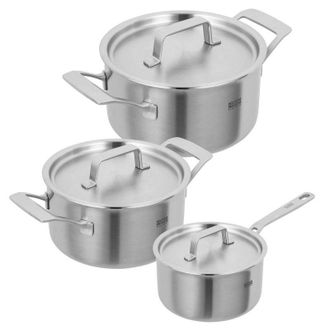 Kuhn Rikon Culinary Fiveply Stainless Steel Induction Safe 3-Piece Mixed Cookware Set in Silver