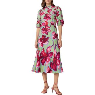 Diane Von F&uuml;rstenberg Nella Floral Mock Neck Midi Dress in Hibiscus Smoke Degrade at Nordstrom, Size 12