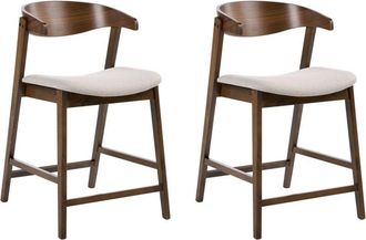 Beliani Set of 2 Bar Chairs Dark Brown Taupe Polyester Fabric Rubberwood Legs Retro Traditional Style LILLY
