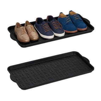 Relaxdays Relaxdays - Set De 2 Bandejas Zapatos, Booy Tray Anti Goteo, Zapatero Recibidor, 6-8 Pares, Pl&aacute;stico, 75 X 36,5 Cm, Negro