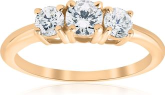 Pompeii3 1ct 3 Stone Diamond Engagement Round Cut Ring 10k Yellow Gold