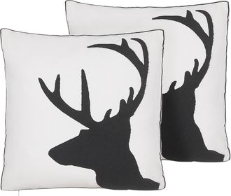 Beliani Conjunto De 2 Cojines De Algod&oacute;n Blanco Negro Patr&oacute;n De Reno 45 X 45 Cm Relleno Shadrack