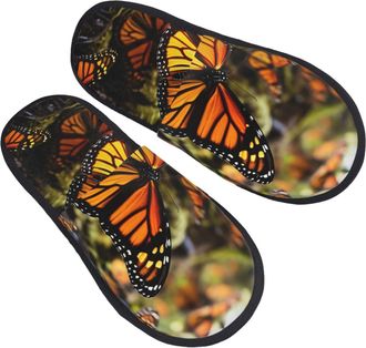 Generic Slippers Heaps Of Monarch Butterflies Cozy Fuzzy Slippers Portable Anti-Slide Slipper For Guest Room Hotel Room M