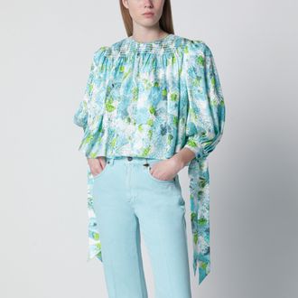 Chlo&eacute; Ruched cropped silk jacquard floral top, multicolor