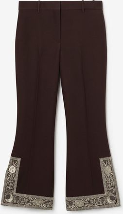 Burberry Cropped Embroidered Wool Silk Flared Trousers