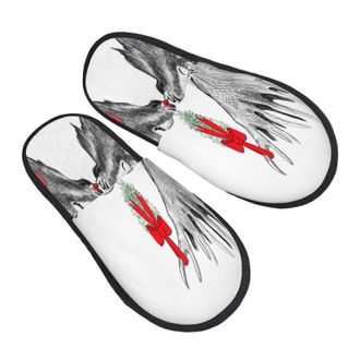 Generic Fluffy Slippers Funny Christmas Moose Kissing Under Mistletoe Slippers Non Slip Warm House Shoes For Hotel Party Bathroom L