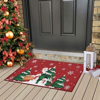 OEM Alfombra Navide&ntilde;a Roja Con Forma De Pap&aacute; Noel Para La Entrada Exterior, Alfombra Navide&ntilde;a Antideslizante Para Interiores Y Exteriores 40 X 60 Cm