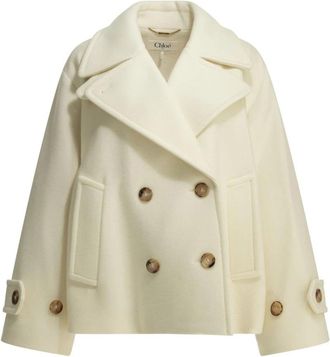 Chlo&eacute; Double-Breasted Wool-Blend Peacoat - Dames - Mantel - Wit - S - Katoen - Jassen