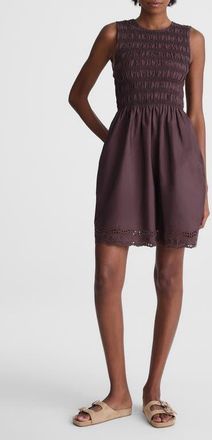 Madewell The Embroidered Melody Smocked Minidress in Chocolate Plum at Nordstrom, Size Xx-Small