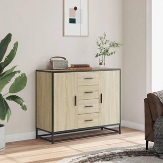 Berkfield Home Sideboard Sonoma Oak 92x35x76 cm Engineered Wood in Light Brown | Size: 92 x 35 x 76 cm