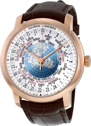 Vacheron Constantin Pre-owned Vacheron Constantin Traditionnelle GMT Silver (Lambert Projection world map) Dial Mens Watch 86060000R-9640