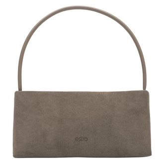 Estro & Luminara Handbags, female, Gray, Size: ONE SIZE Genuine Velour Shoulder Bag