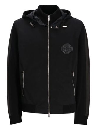 BOSS logo-patch zip-up hoodie - men - pure cotton/Polyester - L - Black