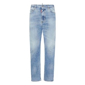 Dsquared2 Straight Jeans, male, Blue, Size: 2XL Blue Denim Jeans with Whiskering Effect