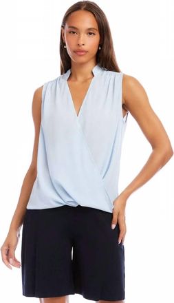Karen Kane Sleeveless Drape Front Top In Light Blue