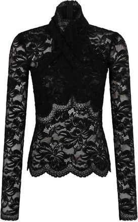 Paco Rabanne Black High-Neck Lace Long-Sleeved Top