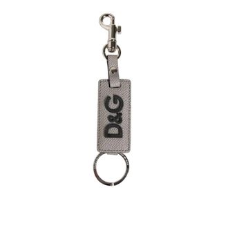 Dolce & Gabbana Keyrings, male, Gray, Size: ONE SIZE Logo Leather Keychain Stylish Metal Ring