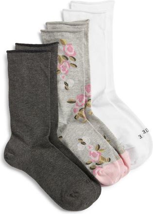 Hue Jeans 3-Pack Socks in Pink Floral Pack at Nordstrom